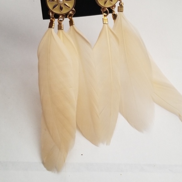 Natural Feather Alloy In Golden Bohemian Earrings - Picture 7 of 7